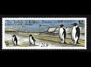 TAAF: 1992, Pinguine auf Flughafenlandebahn