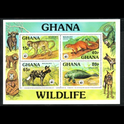 Ghana: 1977, Blockausgabe Tiere (seltene WWF-Ausgabe)