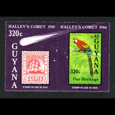 Guyana: 1986, Halleyscher Komet (auch Motiv Schiffe und Vögel; mit anhängendem Zierfeld)