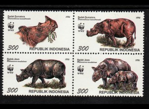 Indonesien: 1996, Sumatranashorn, WWF-Ausgabe (Viererblock)