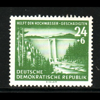 DDR: 1954, Hochwassergeschädigte; Plattenfehler: "weißer Punkt im C"