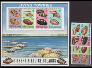 Gilbert und Ellice-Inseln: 1975, Meeresschnecken (Satz und Blockausgabe)