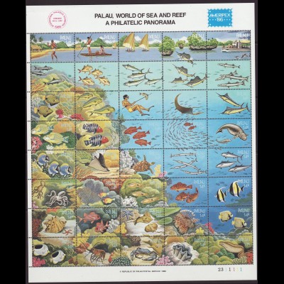 Palau-Inseln: 1986, Zdr.-Kleinbogen Leben am Korallenriff (überwiegend Fische)