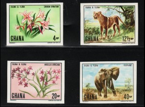 Ghana: 1970, Einheimische Pflanzen und Wildtiere (ungezähnt; u. a. Löwe und Elefant)