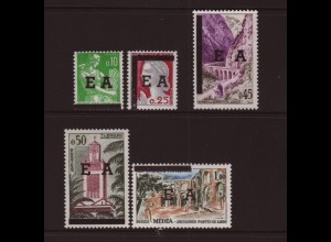 Algerien: 1962, Freimarken-Überdruckausgabe mit Maschinenstempel "EA" auf französischen Marken