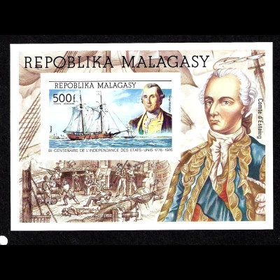 Madagaskar: 1975, Alte Segelschiffe (200 Jahre USA; ungezähnte Blockausgabe)