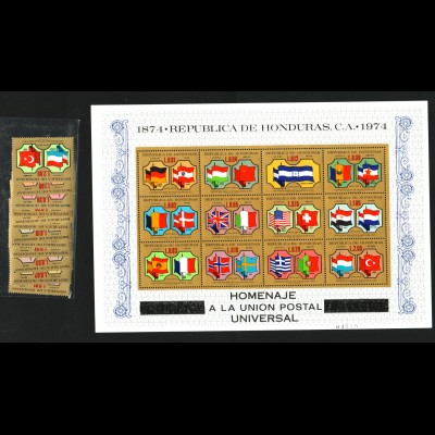 Honduras: 1975, Weltpostverein UPU (Satz und Blockausgabe: Motiv Flaggen)