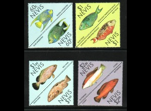 Nevis: 1987, Zdr.-Paare Fische am Korallenriff (Dreiecksmarken als Zusammendruckpärchen)