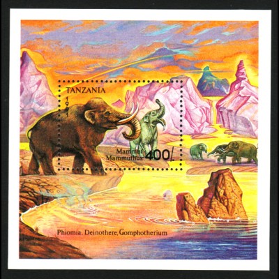 Tansania: 1991, Blockausgabe Elefanten (Mammut)