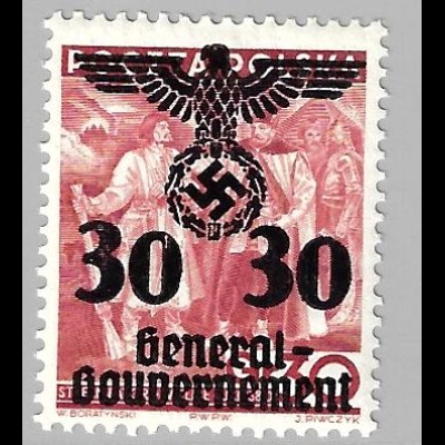 1940, Überdruckausgabe 30 auf 30 Gr. (Erstfalz, gepr. Paetow BPP)