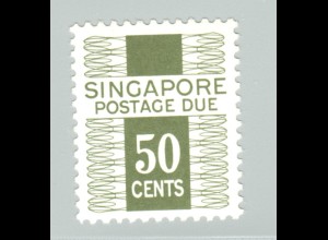 Singapur: 1977, Portomarken Ziffern 50 C. ohne WZ (Höchstwert)