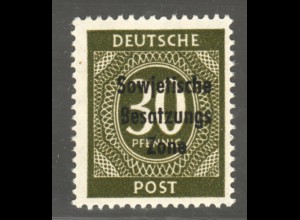 1948, Ziffern 30 Pfg. seltene Farbe grauoliv (doppelt farbgepr. Paul BPP) 