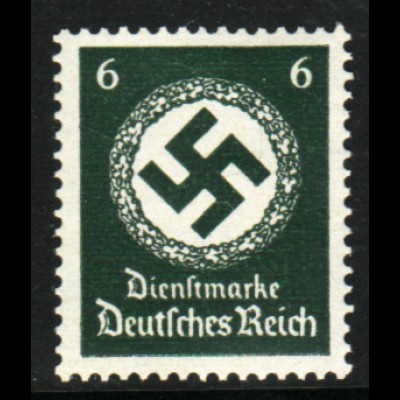 DR-Dienstmarken: 1934, Hakenkreuz 6 Pfg. waager. Gummiriffelung (gepr. BPP)