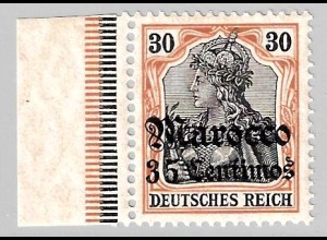Deutsche Post in Marokko: 1906/11, 35 Cts. auf 30 Pfg., (postfr. gepr. BPP)