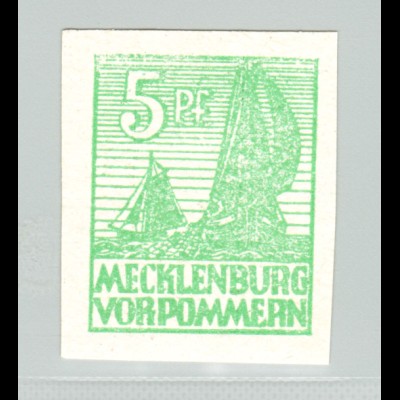Mecklenburg: 5 Pfg. dickes Papier in der seltenen Farbe mittelgrün