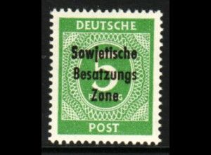 SBZ: 1948, Ziffern 5 Pfg. in der besseren Farbe gelblichgrün (farbgepr. BPP)