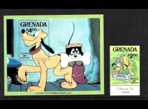 Grenada: 1981, Walt-Disney-Figuren: Pluto (Einzelmarke und Blockausgabe)