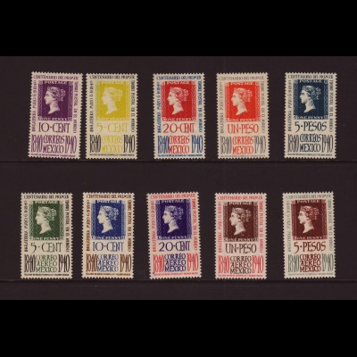 Mexiko: 1940, 100 Jahre Briefmarken (postfrisch, 2 Werte mit Gummifehlern)