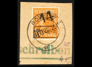 SBZ: 1948, Bezirk 14, 25 Pfg. (sauber gest. Briefstück, gepr. BPP)