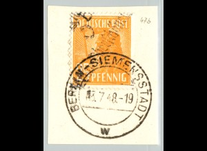 1948, Bezirk 3, 25 Pfg. "Berlin-Oberschönweide" (sauber gest. Briefstück)