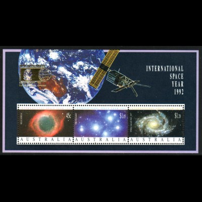 Australien: 1992, Ausstellungs-Blockausgabe Weltraumforschung (mit Goldaufdruck zur Briefmarkenausstellung Chicago)