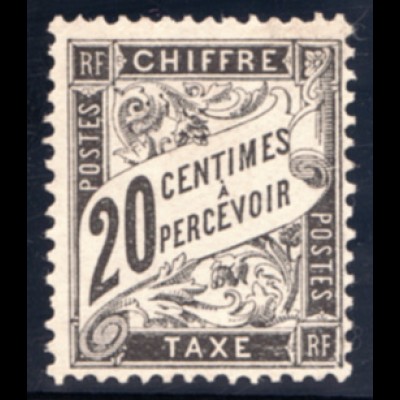 Frankreich: Portomarke: 1882, 20 C. schwarz (ohne Gummi, für Falz M€ 350,-)