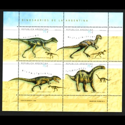 Argentinien: 1998, Kleinbogen Dinosaurier