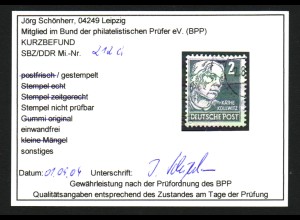 1948, Köpfe I 2 Pfg. seltene Farbe schwarzgrünlichgrau 
