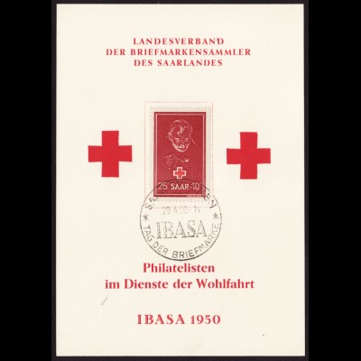 Saarland: 1950, Rotes Kreuz (Gedenkkarte in Form einer Maximumkarte) 