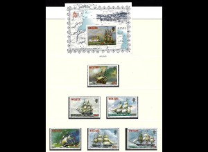 Belize: 1982, Historische Segelschiffe (Satz und Blockausgabe, M€ 100,-)