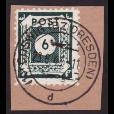 Ost-Sachsen: Ziffern 6 Pfg. in der guten Farbe schwarzblaugrün (gepr. BPP) 