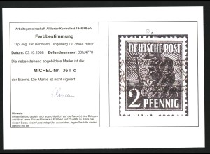 Bizone: 1948, Arbeiter Bandaufdruck 2 Pfg. schwarzgrau (Fotobefund Arge)