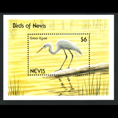 Nevis: 1991, Blockausgabe Silberreiher