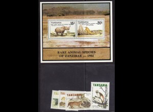 Tansania: 1985, Tiere aus Sansibar (Satz und Blockausgabe)