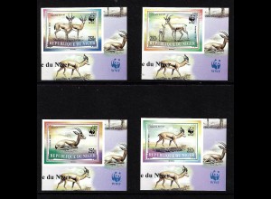 Niger: 1998, Dorkasgazelle (ungezähnte Einzelmarken, WWF-Ausgabe)