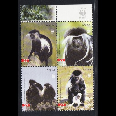 Angola: 2004, Angola-Guereza (Affe WWF-Ausgabe als Viererblock)