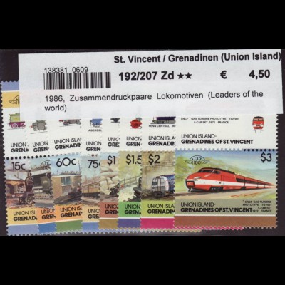 St. Vincent / Grenadinen (Union Island): 1986, Zusammendruckpaare Lokomotiven (Leaders of the world)