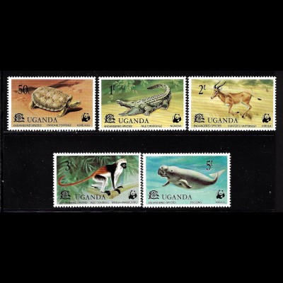 Uganda: 1977, Seltene Tierarten (Satz und Blockausgabe, frühe WWF-Ausgabe)