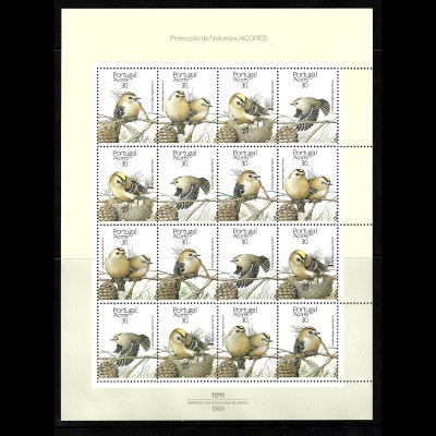 Azoren: 1989, Wintergoldhähnchen (Zusammendruckbogen, enthält 4 Fünferstreifen)