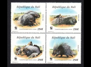 Mali: 1998, Nordafrikanisches Stachelschwein (Viererblock, WWF-Ausgabe)