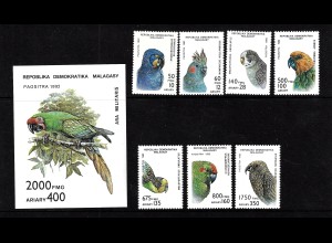 Madagaskar: 1993, Papageien (Satz und Blockausgabe)