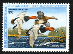 USA: 1988, Jagdgebührenmarken (Duck-Stamp, nach Scott RW 54)