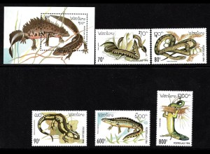 Laos: 1994, Reptilien und Amphibien (Satz und Blockausgabe)