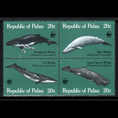 Palau-Inseln: 1983, Wale (Viererblock, WWF-Ausgabe)