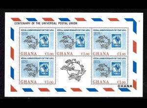 Ghana: 1974, Kleinbogensatz Weltpostverein UPU