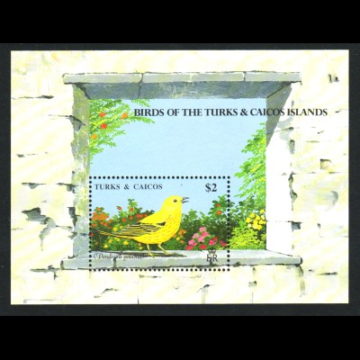Turks- und Caicos-Inseln: 1990, Blockausgabe Vögel (Einzelstück)