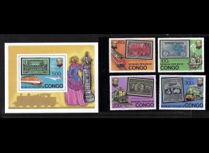 Kongo / Brazzaville: 1979, Sir Rowland Hill (Eisenbahnen und Marke auf Marke, Satz und Blockausgabe)