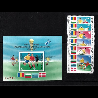Rumänien: 1990, Fußball-WM Italien (Spielszenen, Satz und Blockausgabe)