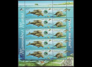 Neukaledonien: 2003, Kleinbogen Meeressäugetiere Dugong (enthält 5 Zdr.-Paare)