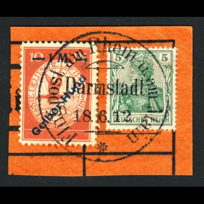 1912, Flugpost am Rhein und Main 1 Mk. Gelber Hund (Briefstück)